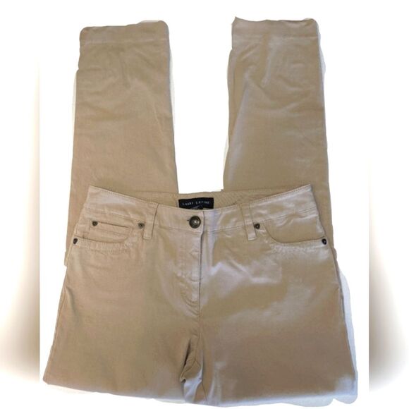 Larry Levine standard straight leg khaki pants, zip & button, stretch, sz 8 - Picture 2 of 6